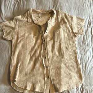 Beige short sleeve button down